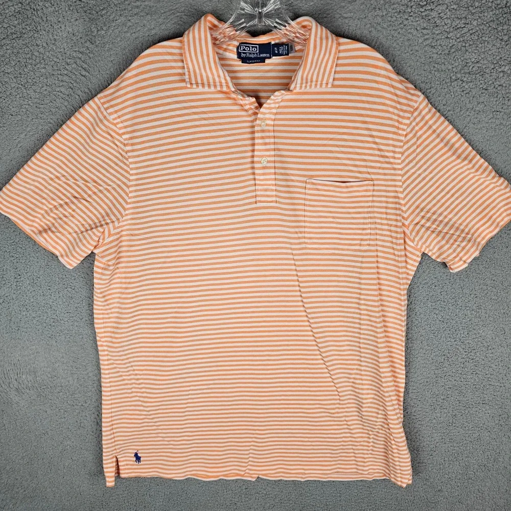 Polo Ralph Lauren Polo Mens XL Orange Striped Classic Fit Pocket Pony Logo Short